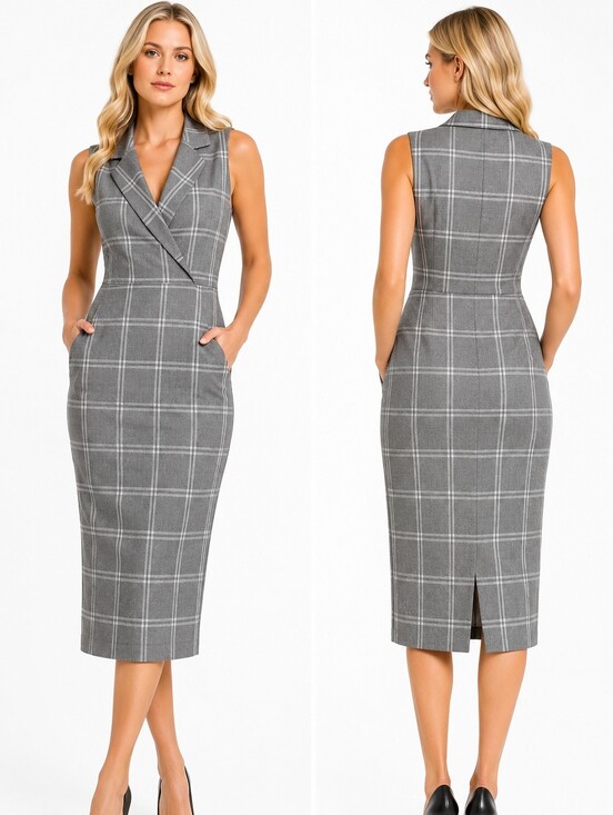 ASOS Dresses & Skirts - ASOS Tall Plaid Sleeveless Wrap Midi Sheath Dress Women Gray Windowpane Sz 6 NWT